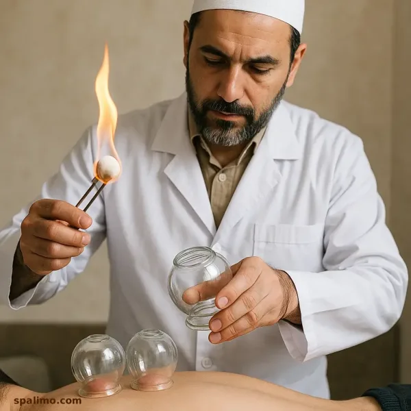 اجرای بادکش درمانی گرم توسط متخصص برای تسکین درد و التهاب